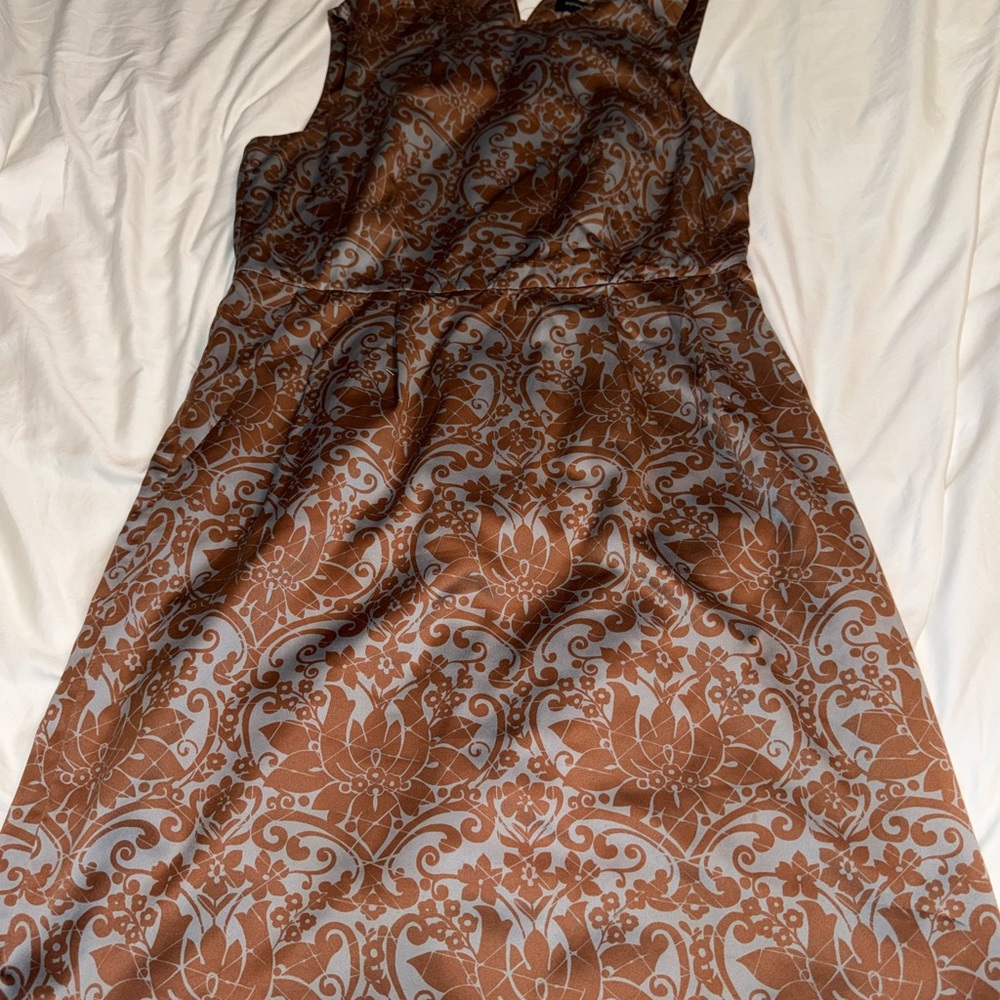 BANANA REPUBLIC BLUE & BROWN PAISLEY FLORAL PRINT SLEEVELESS DRESS SIZE: 10